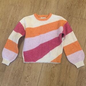 Primark Diagonal Stripe Crewneck Sweater in Pink, Orange & Cream